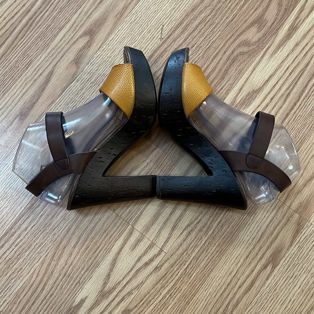 BAMBOO FABIOLA PLATFORM CHUNKY HEEL ANKLE STRAP SANDALS GOLD BROWN SIZE 8.5 - Picture 7 of 14